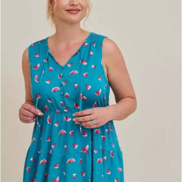 Torrid Watermelon Rayon Slub Button-Front Tiered Tank Tank Top Plus Size 2 2X - Picture 5 of 13